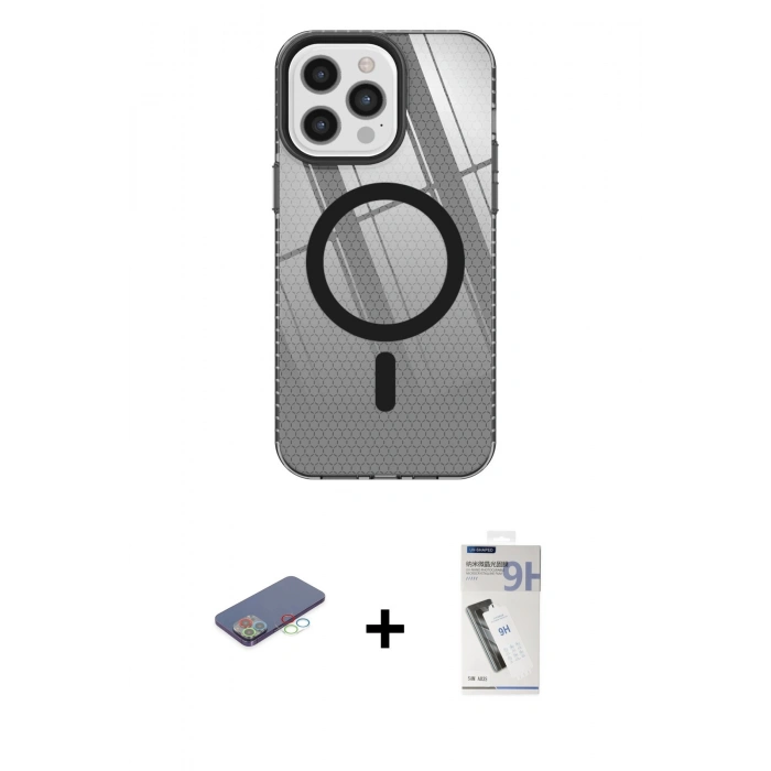 MARSİLYAN™- iPhone 12 Pro Max Kılıf Doruk Prime - Şeffaf Uv Polymer Nano Ekran Koruyucu + Renkli Kamera Lens Koruma Cam - MI