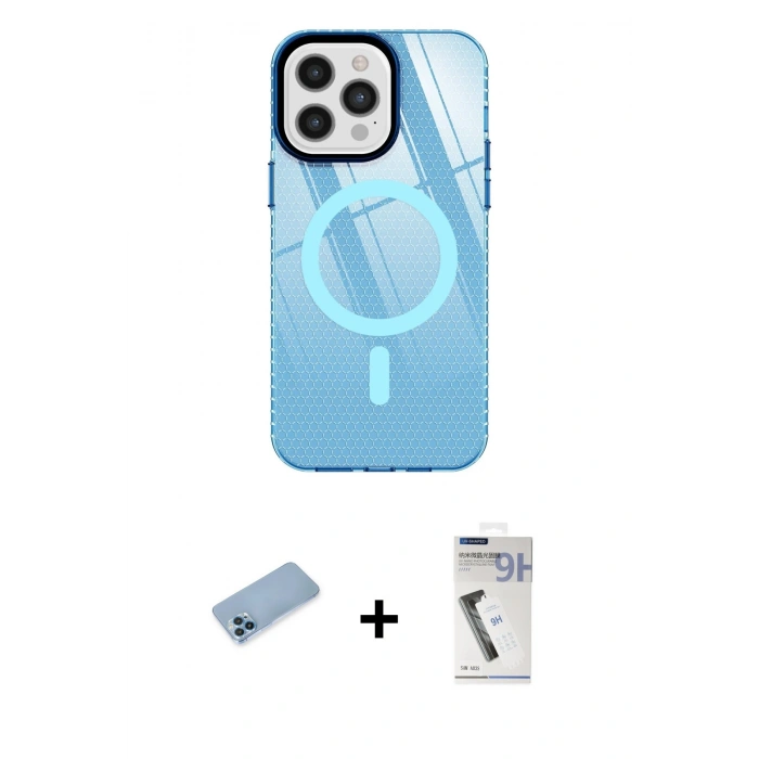 MARSİLYAN™- iPhone 12 Pro Max Kılıf Doruk Prime - Şeffaf Uv Polymer Nano Ekran Koruyucu + Shine Kamera Lens Koruma Cam - MI