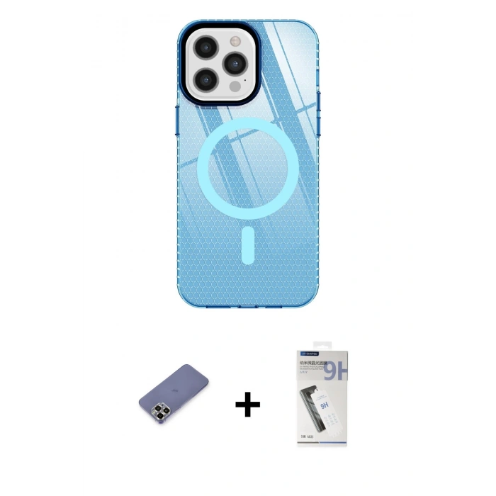 MARSİLYAN™- iPhone 12 Pro Max Kılıf Doruk Prime - Şeffaf Uv Polymer Nano Ekran Koruyucu + Metal Kamera Lens Koruma Cam - GD