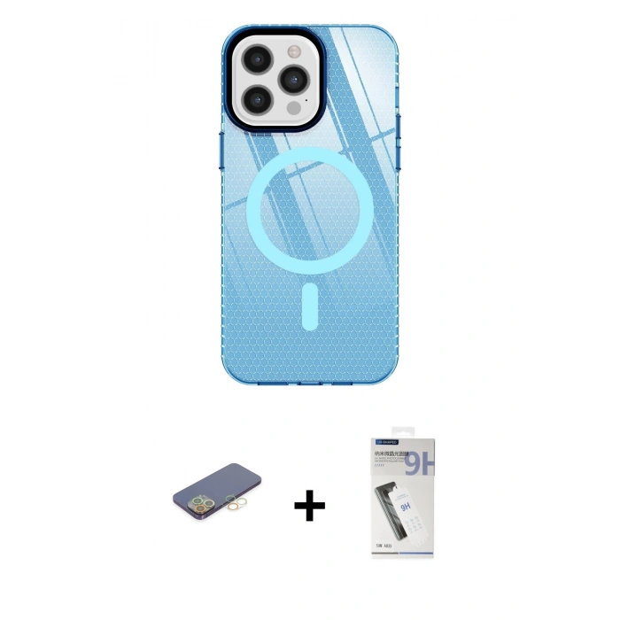 MARSİLYAN™- iPhone 12 Pro Max Kılıf Doruk Prime - Şeffaf Uv Polymer Nano Ekran Koruyucu + Sarı Renkli Kamera Lens Koruma Cam