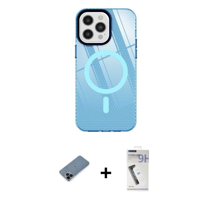 MARSİLYAN™- iPhone 12 Pro Max Kılıf Doruk Prime - Şeffaf Uv Polymer Nano Ekran Koruyucu + Shine Kamera Lens Koruma Cam - SH