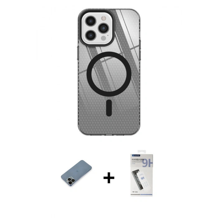 MARSİLYAN™- iPhone 12 Pro Max Kılıf Doruk Prime - Şeffaf Uv Polymer Nano Ekran Koruyucu + Shine Kamera Lens Koruma Cam - SH