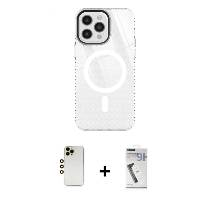 MARSİLYAN™- iPhone 12 Pro Max Kılıf Doruk Prime - Şeffaf Uv Polymer Nano Ekran Koruyucu + Shine Kamera Lens - GD