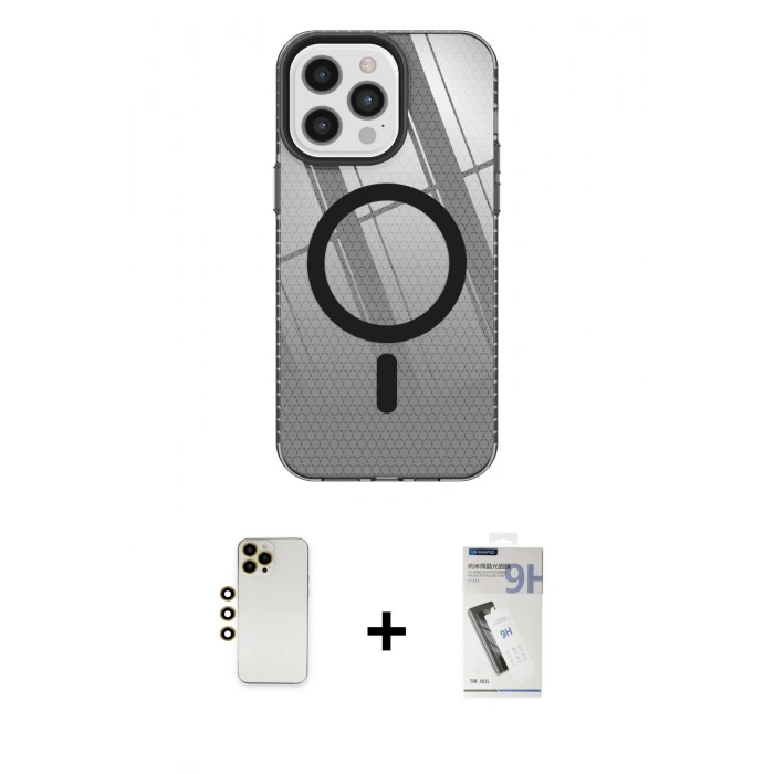 MARSİLYAN™- iPhone 12 Pro Max Kılıf Doruk Prime - Şeffaf Uv Polymer Nano Ekran Koruyucu + Shine Kamera Lens - GD