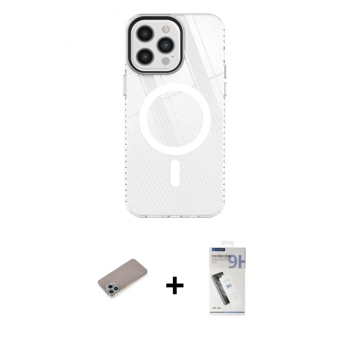 MARSİLYAN™- iPhone 12 Pro Max Kılıf Doruk Prime - Şeffaf Uv Polymer Nano Ekran Koruyucu + Shine Kamera Lens Koruma Cam - SABE