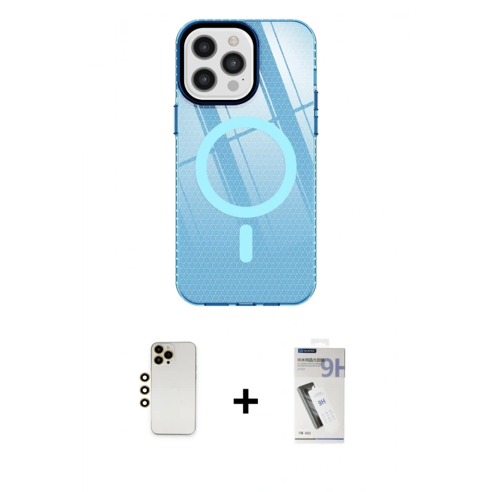 MARSİLYAN™- iPhone 12 Pro Max Kılıf Doruk Prime - Şeffaf Uv Polymer Nano Ekran Koruyucu + Shine Kamera Lens - GD
