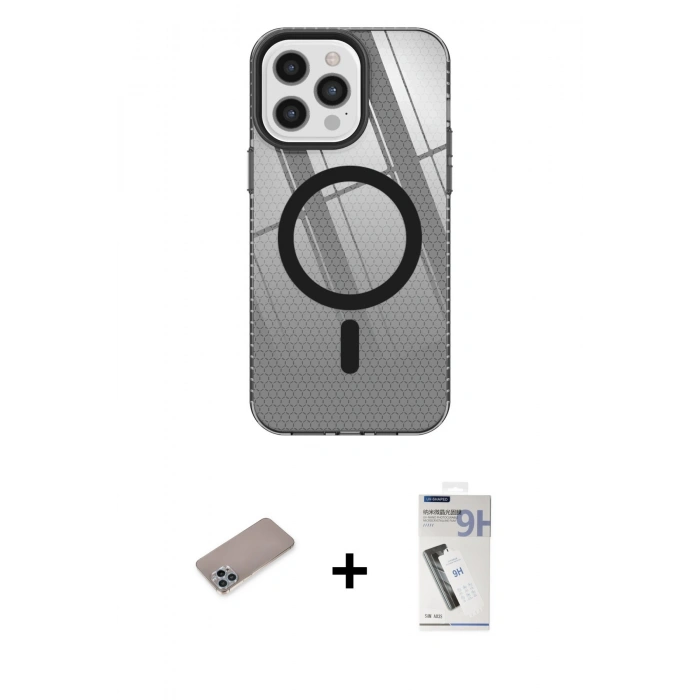 MARSİLYAN™- iPhone 12 Pro Max Kılıf Doruk Prime - Şeffaf Uv Polymer Nano Ekran Koruyucu + Shine Kamera Lens Koruma Cam - SABE
