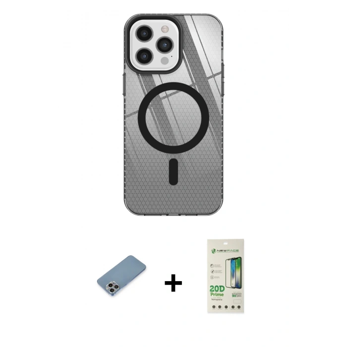 MARSİLYAN™- iPhone 12 Pro Max Kılıf Doruk Prime - Siyah 20D Premium Cam Ekran Koruyucu + Shine Kamera Lens Koruma Cam - GI