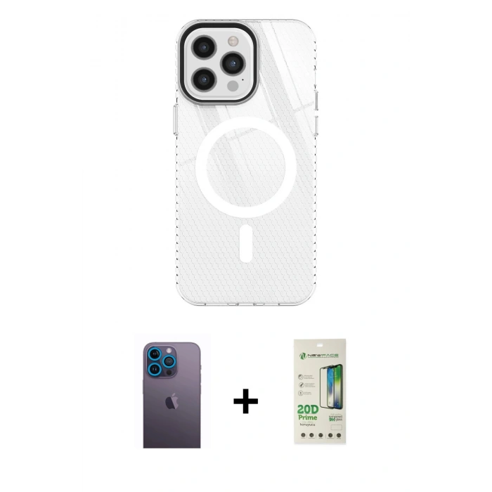 MARSİLYAN™- iPhone 12 Pro Max Kılıf Doruk Prime - Siyah 20D Premium Cam Ekran Koruyucu + Neon Fosforlu Kamera Lens - MI