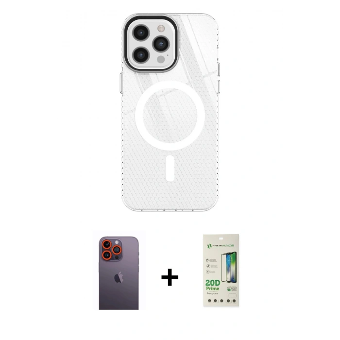 MARSİLYAN™- iPhone 12 Pro Max Kılıf Doruk Prime - Siyah 20D Premium Cam Ekran Koruyucu + Neon Fosforlu Kamera Lens - TU