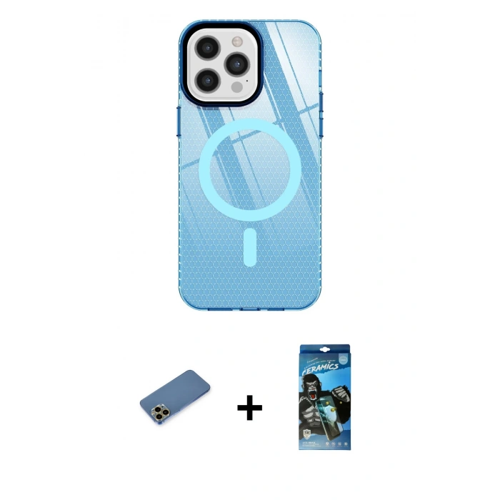 MARSİLYAN™- iPhone 12 Pro Max Kılıf Doruk Prime - Siyah 34D Izgaralı Cam + Shine Kamera Lens Koruma Cam - GD