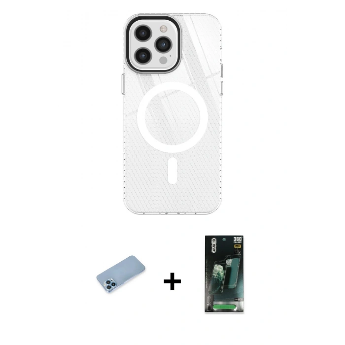 MARSİLYAN™- iPhone 12 Pro Max Kılıf Doruk Prime - Siyah 360 Mat Full Body Arka Koruyucu + Shine Kamera Lens Koruma Cam - MI