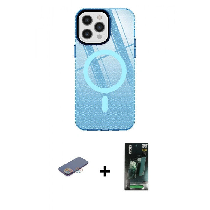 MARSİLYAN™- iPhone 12 Pro Max Kılıf Doruk Prime - Siyah 360 Mat Full Body Arka Koruyucu + Renkli Kamera Lens Koruma Cam - PE