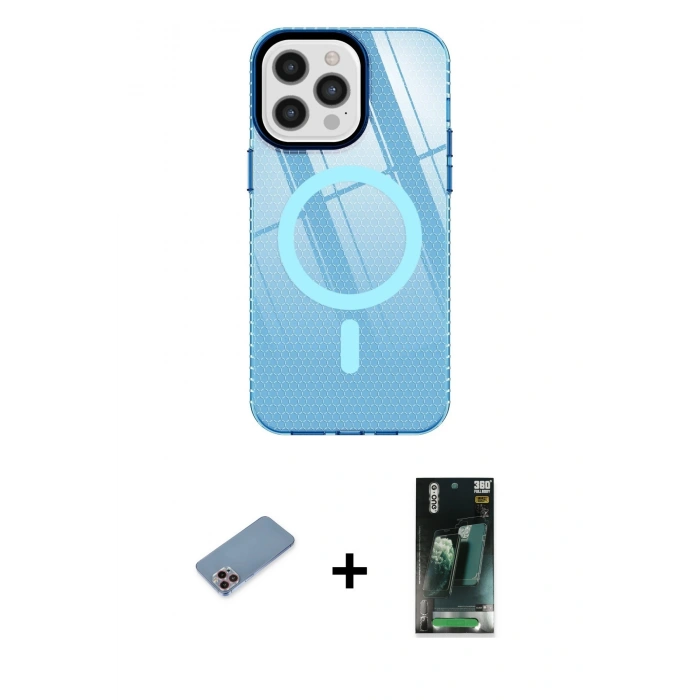 MARSİLYAN™- iPhone 12 Pro Max Kılıf Doruk Prime - Siyah 360 Mat Full Body Arka Koruyucu + Shine Kamera Lens Koruma Cam - PE