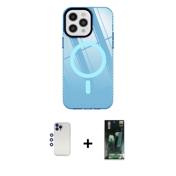 MARSİLYAN™- iPhone 12 Pro Max Kılıf Doruk Prime - Siyah 360 Mat Full Body Arka Koruyucu + Shine Kamera Lens - LT