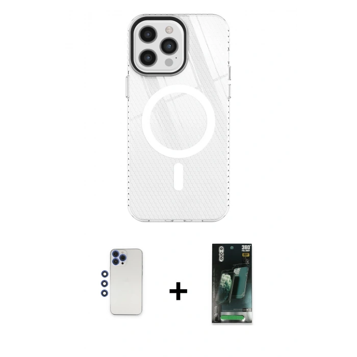MARSİLYAN™- iPhone 12 Pro Max Kılıf Doruk Prime - Siyah 360 Mat Full Body Arka Koruyucu + Shine Kamera Lens - LT