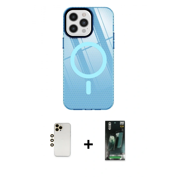 MARSİLYAN™- iPhone 12 Pro Max Kılıf Doruk Prime - Siyah 360 Mat Full Body Arka Koruyucu + Shine Kamera Lens - GD