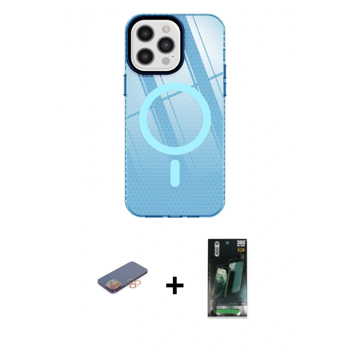 MARSİLYAN™- iPhone 12 Pro Max Kılıf Doruk Prime - Siyah 360 Mat Full Body Arka Koruyucu + Renkli Kamera Lens Koruma Cam - TU