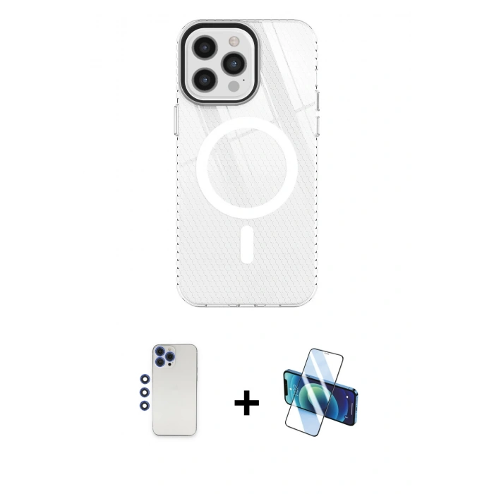 MARSİLYAN™- iPhone 12 Pro Max Kılıf Doruk Prime - Siyah 3D Antistatik Seramik Nano Ekran Koruyucu + Shine Kamera Lens - LT