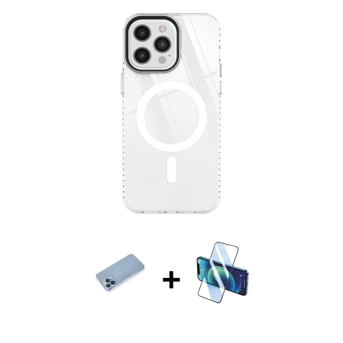 MARSİLYAN™- iPhone 12 Pro Max Kılıf Doruk Prime - Siyah 3D Antistatik Seramik Nano Ekran Koruyucu + Shine Kamera Lens Koruma Cam - MI