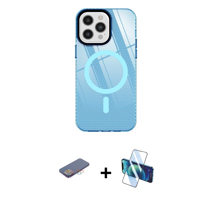 MARSİLYAN™- iPhone 12 Pro Max Kılıf Doruk Prime - Siyah 3D Antistatik Seramik Nano Ekran Koruyucu + Renkli Kamera Lens Koruma Cam - PE