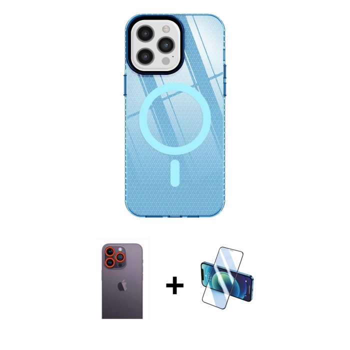 MARSİLYAN™- iPhone 12 Pro Max Kılıf Doruk Prime - Siyah 3D Antistatik Seramik Nano Ekran Koruyucu + Neon Fosforlu Kamera Lens - TU