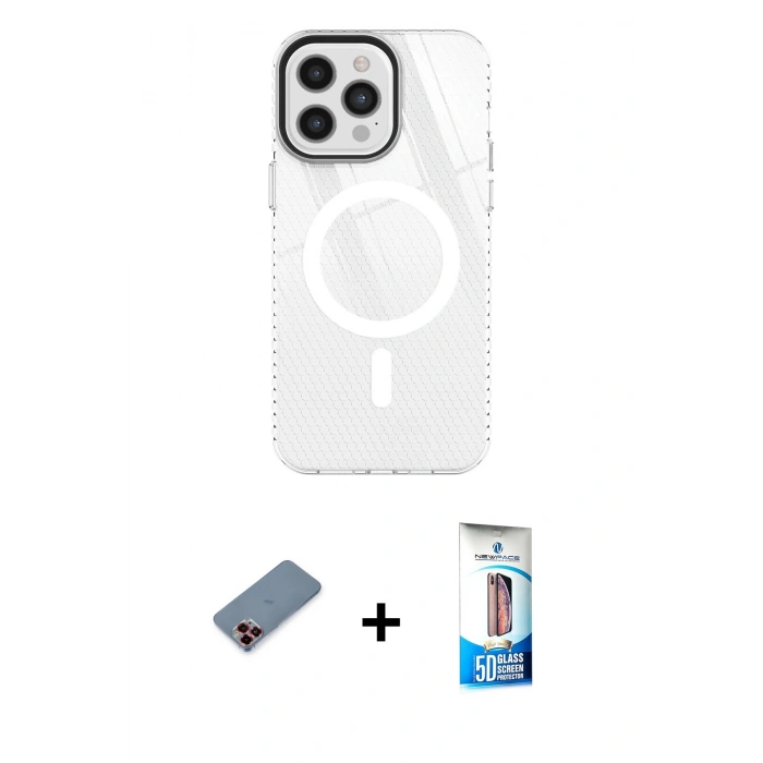 MARSİLYAN™- iPhone 12 Pro Max Kılıf Doruk Prime - Siyah 5D Eko Cam Ekran Koruyucu + Metal Kamera Lens Koruma Cam - KI