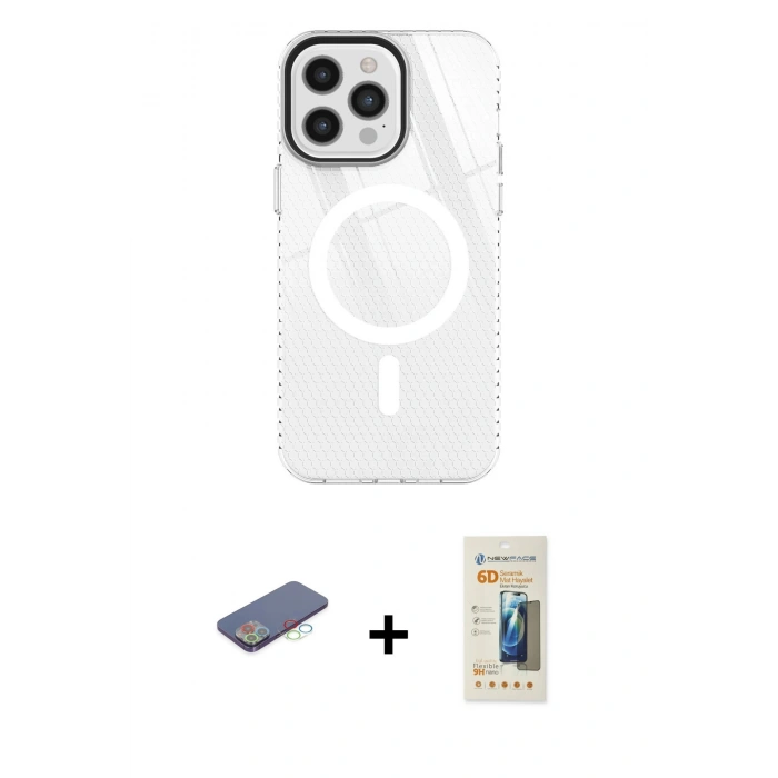 MARSİLYAN™- iPhone 12 Pro Max Kılıf Doruk Prime - Siyah 6D Mat Seramik Hayalet Nano Ekran Koruyucu + Renkli Kamera Lens Koruma Cam - MI
