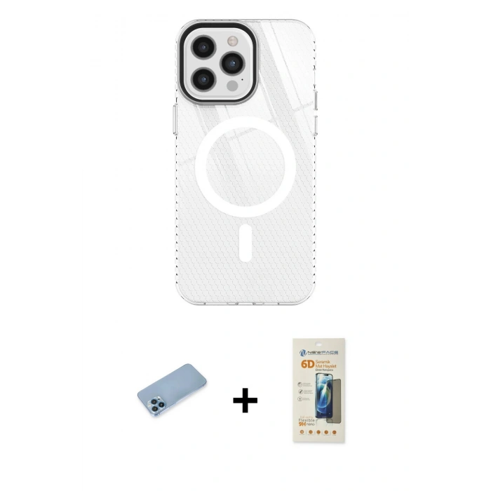 MARSİLYAN™- iPhone 12 Pro Max Kılıf Doruk Prime - Siyah 6D Mat Seramik Hayalet Nano Ekran Koruyucu + Shine Kamera Lens Koruma Cam - MI