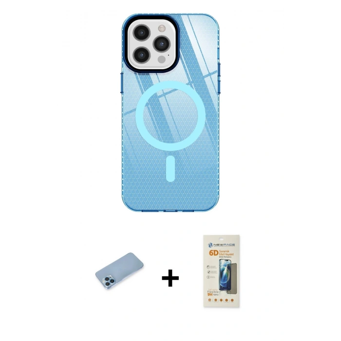 MARSİLYAN™- iPhone 12 Pro Max Kılıf Doruk Prime - Siyah 6D Mat Seramik Hayalet Nano Ekran Koruyucu + Shine Kamera Lens Koruma Cam - MI