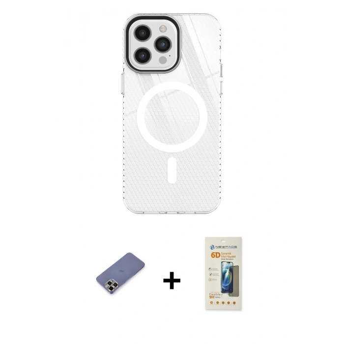 MARSİLYAN™- iPhone 12 Pro Max Kılıf Doruk Prime - Siyah 6D Mat Seramik Hayalet Nano Ekran Koruyucu + Metal Kamera Lens Koruma Cam - GD