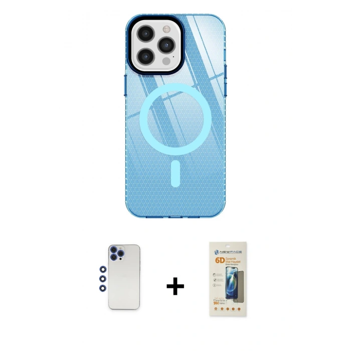 MARSİLYAN™- iPhone 12 Pro Max Kılıf Doruk Prime - Siyah 6D Mat Seramik Hayalet Nano Ekran Koruyucu + Shine Kamera Lens - LT