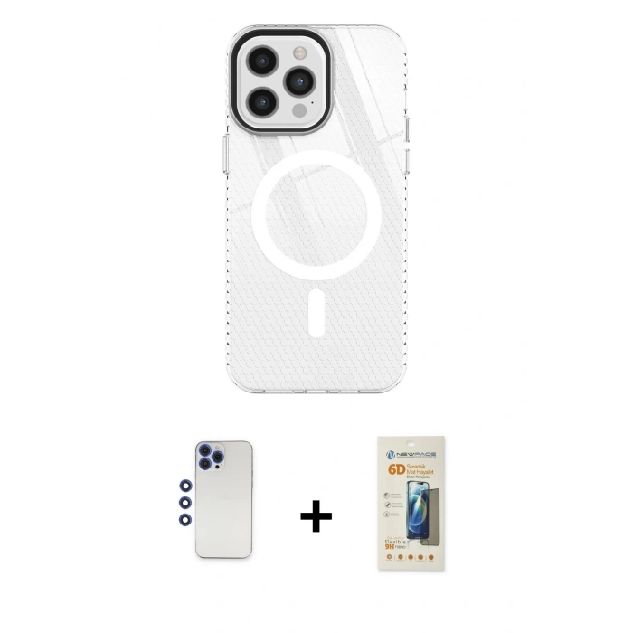 MARSİLYAN™- iPhone 12 Pro Max Kılıf Doruk Prime - Siyah 6D Mat Seramik Hayalet Nano Ekran Koruyucu + Shine Kamera Lens - LT