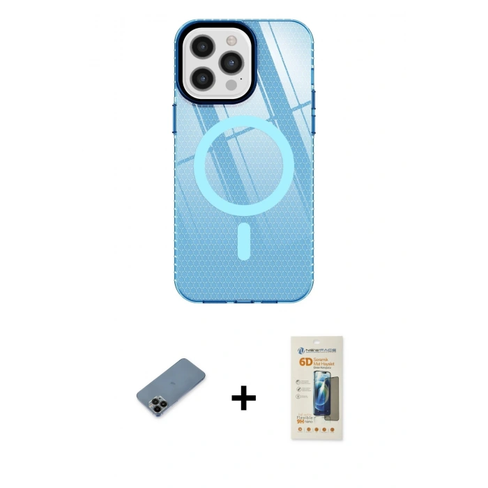 MARSİLYAN™- iPhone 12 Pro Max Kılıf Doruk Prime - Siyah 6D Mat Seramik Hayalet Nano Ekran Koruyucu + Shine Kamera Lens Koruma Cam - SH