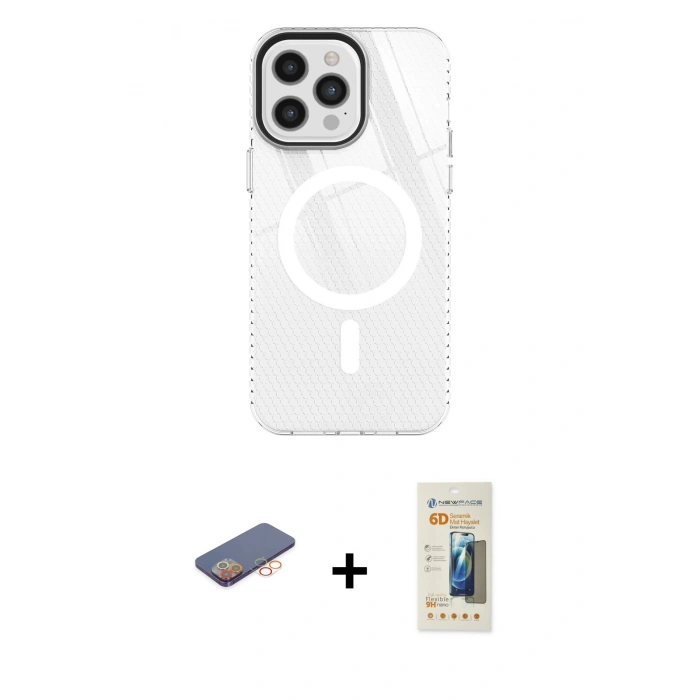 MARSİLYAN™- iPhone 12 Pro Max Kılıf Doruk Prime - Siyah 6D Mat Seramik Hayalet Nano Ekran Koruyucu + Renkli Kamera Lens Koruma Cam - TU