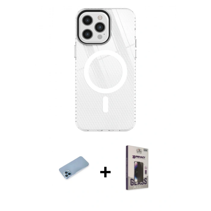MARSİLYAN™- iPhone 12 Pro Max Kılıf Doruk Prime - Siyah Bilvis Hayalet Cam Ekran Koruyucu + Shine Kamera Lens Koruma Cam - MI