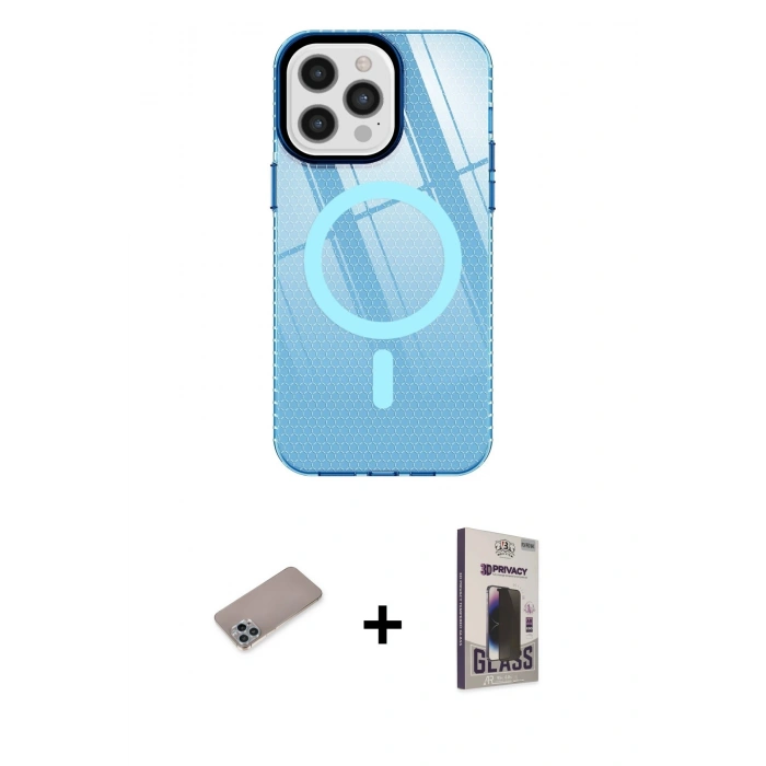 MARSİLYAN™- iPhone 12 Pro Max Kılıf Doruk Prime - Siyah Bilvis Hayalet Cam Ekran Koruyucu + Shine Kamera Lens Koruma Cam - SABE