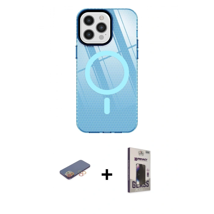 MARSİLYAN™- iPhone 12 Pro Max Kılıf Doruk Prime - Siyah Bilvis Hayalet Cam Ekran Koruyucu + Renkli Kamera Lens Koruma Cam - TU
