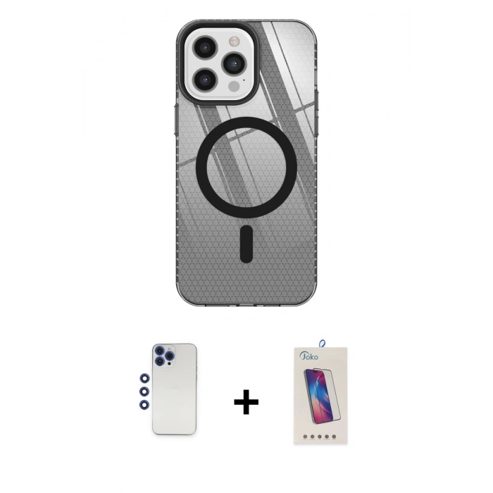 MARSİLYAN™- iPhone 12 Pro Max Kılıf Doruk Prime - Siyah Joko 5D Cam + Shine Kamera Lens - LT