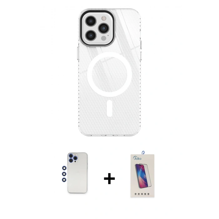 MARSİLYAN™- iPhone 12 Pro Max Kılıf Doruk Prime - Siyah Joko 5D Cam + Shine Kamera Lens - LT