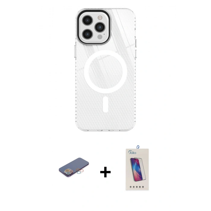 MARSİLYAN™- iPhone 12 Pro Max Kılıf Doruk Prime - Siyah Joko 5D Cam + Renkli Kamera Lens Koruma Cam - PE