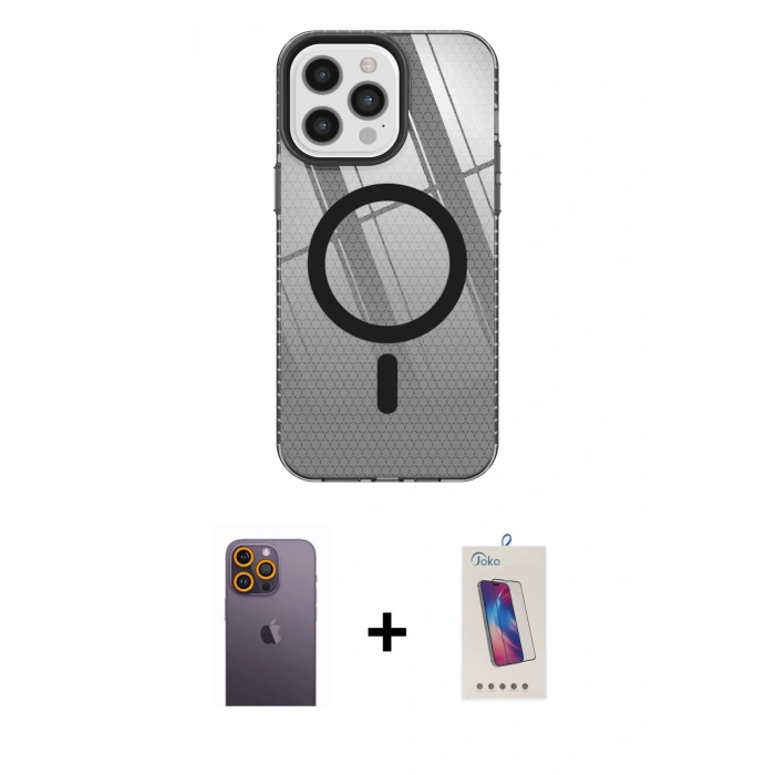 MARSİLYAN™- iPhone 12 Pro Max Kılıf Doruk Prime - Siyah Joko 5D Cam + Neon Fosforlu Kamera Lens - SI