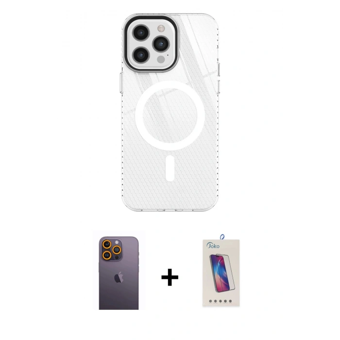MARSİLYAN™- iPhone 12 Pro Max Kılıf Doruk Prime - Siyah Joko 5D Cam + Neon Fosforlu Kamera Lens - SI