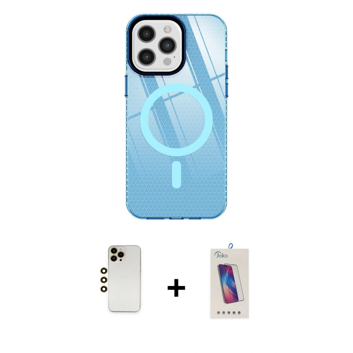 MARSİLYAN™- iPhone 12 Pro Max Kılıf Doruk Prime - Siyah Joko 5D Cam + Shine Kamera Lens - GD