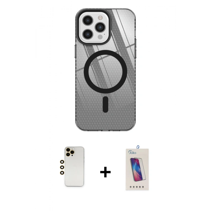 MARSİLYAN™- iPhone 12 Pro Max Kılıf Doruk Prime - Siyah Joko 5D Cam + Shine Kamera Lens - GD