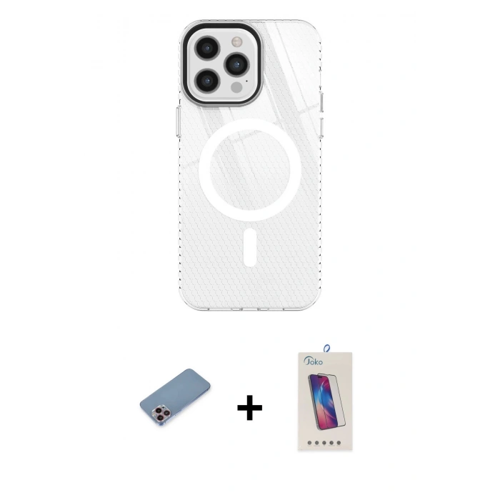 MARSİLYAN™- iPhone 12 Pro Max Kılıf Doruk Prime - Siyah Joko 5D Cam + Shine Kamera Lens Koruma Cam - PE