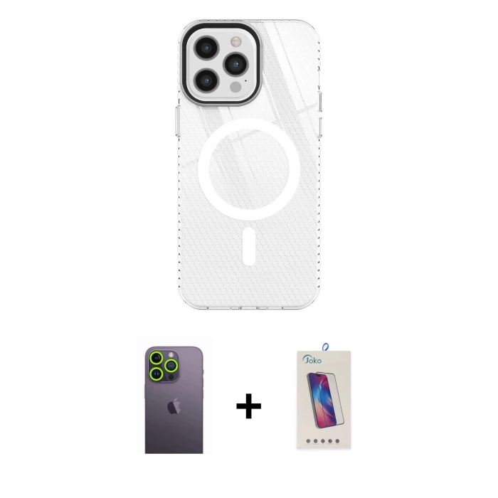 MARSİLYAN™- iPhone 12 Pro Max Kılıf Doruk Prime - Siyah Joko 5D Cam + Neon Fosforlu Kamera Lens - YL
