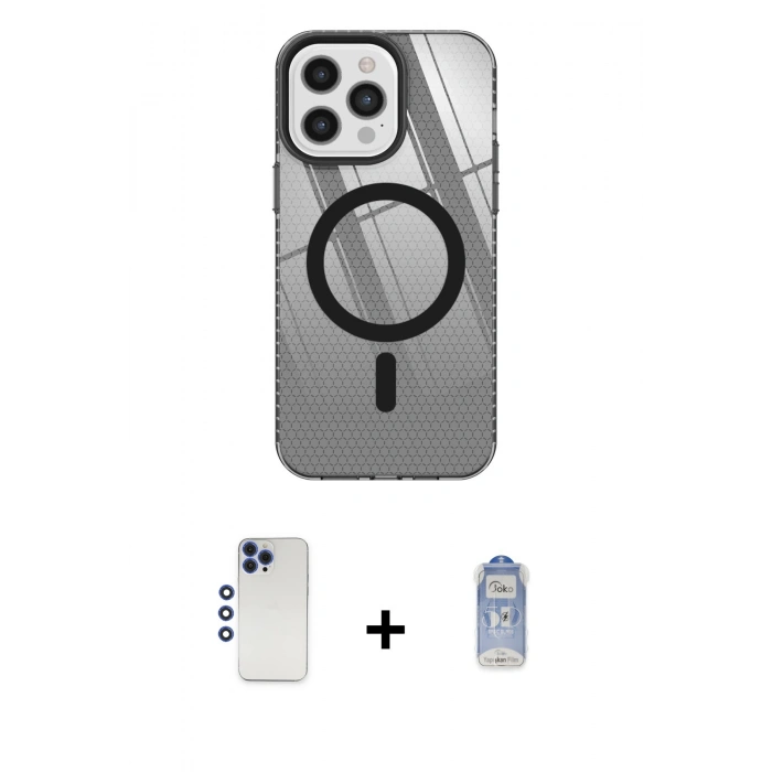 MARSİLYAN™- iPhone 12 Pro Max Kılıf Doruk Prime - Siyah Joko Magic 5D Cam + Shine Kamera Lens - LT