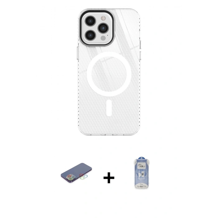 MARSİLYAN™- iPhone 12 Pro Max Kılıf Doruk Prime - Siyah Joko Magic 5D Cam + Mavi Renkli Kamera Lens Koruma Cam