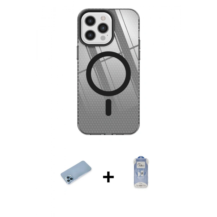 MARSİLYAN™- iPhone 12 Pro Max Kılıf Doruk Prime - Siyah Joko Magic 5D Cam + Shine Kamera Lens Koruma Cam - MI